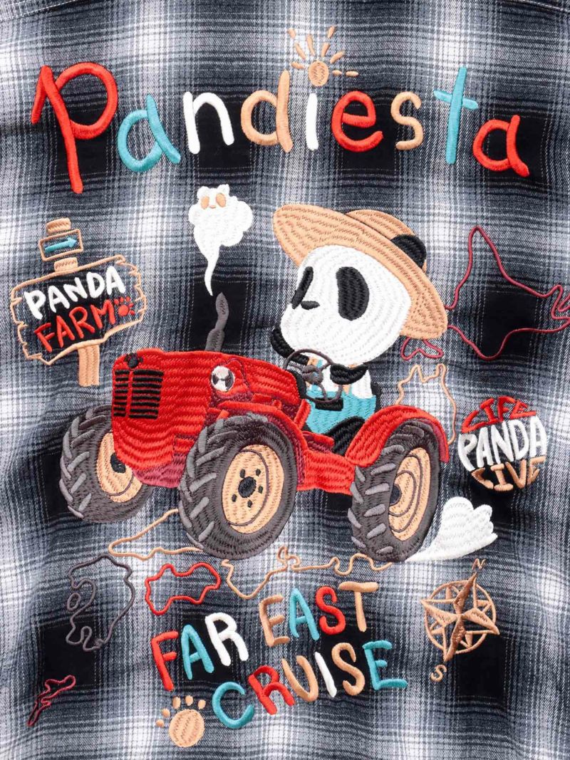 【PANDIESTA JAPAN】“ファーマーズパンダ”刺繍入りオンブレチェックシャツ