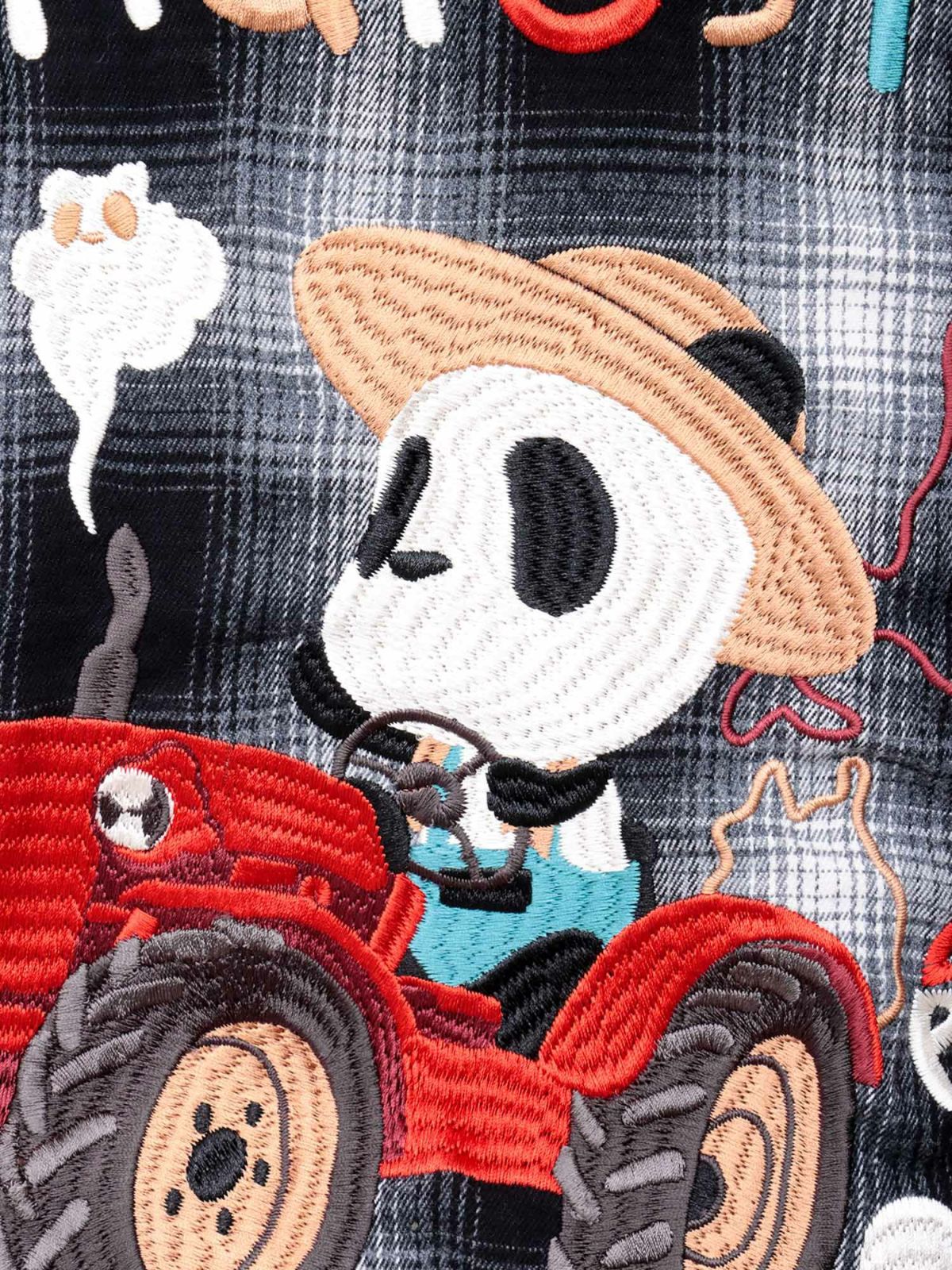 【PANDIESTA JAPAN】“ファーマーズパンダ”刺繍入りオンブレチェックシャツ