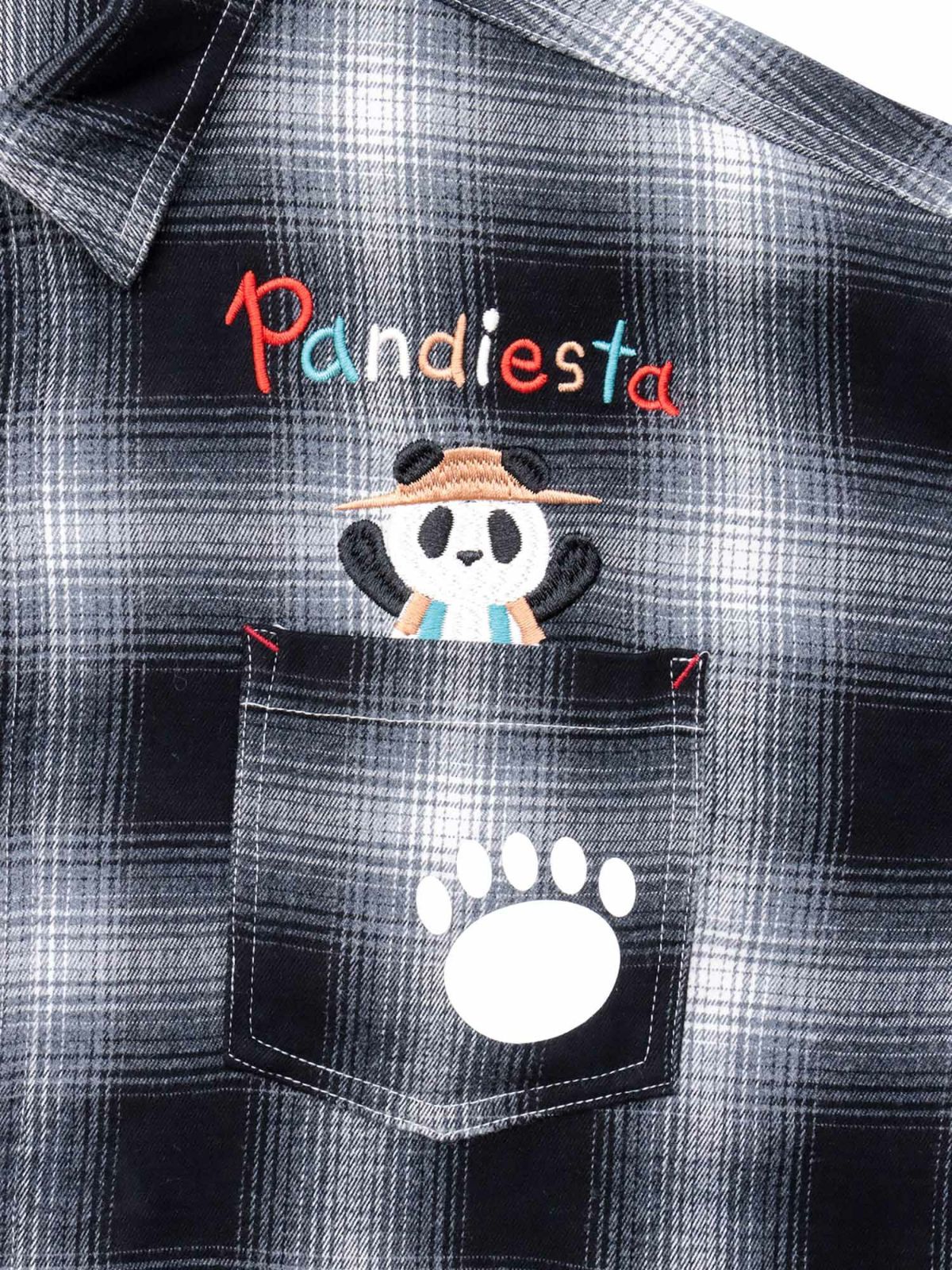 【PANDIESTA JAPAN】“ファーマーズパンダ”刺繍入りオンブレチェックシャツ