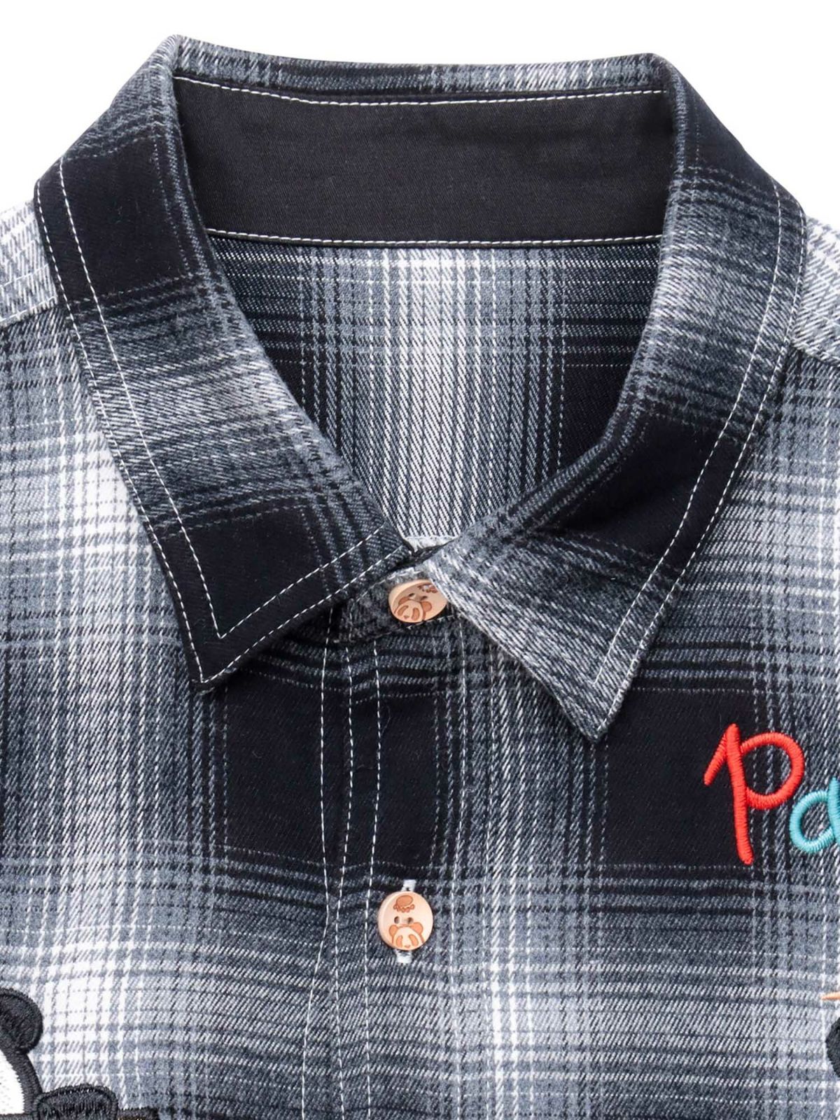 【PANDIESTA JAPAN】“ファーマーズパンダ”刺繍入りオンブレチェックシャツ