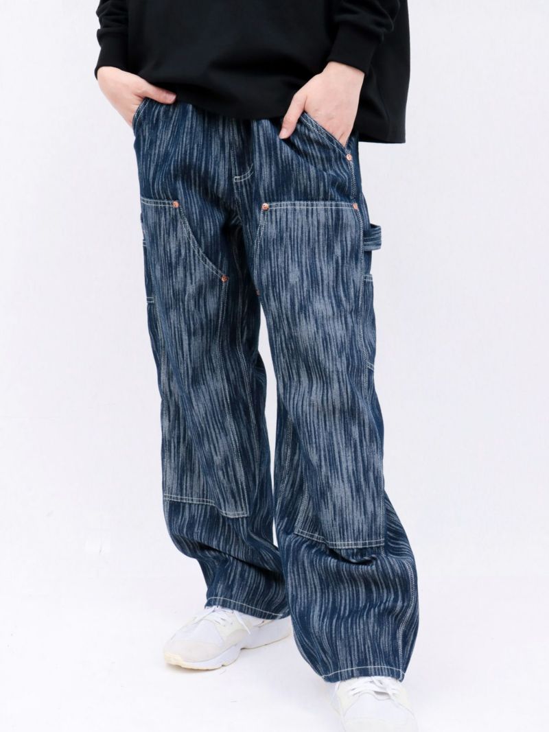 【PANDIESTA JAPAN】ウェーブジャガード ダブルニーデニムパンツ