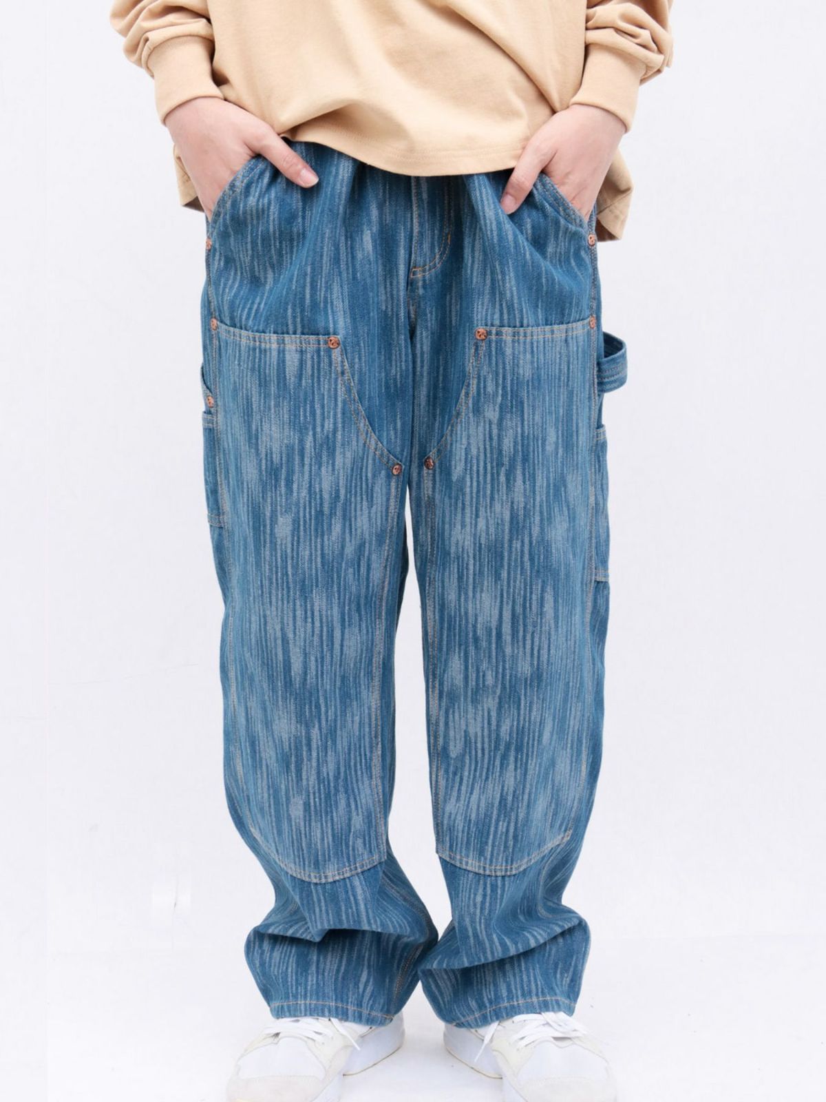 【PANDIESTA JAPAN】ウェーブジャガード ダブルニーデニムパンツ