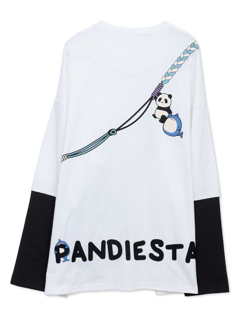 【PANDIESTA JAPAN】サメ型スマホショルダーBAG風ポケット付きフェイクレイヤードBIGロンT