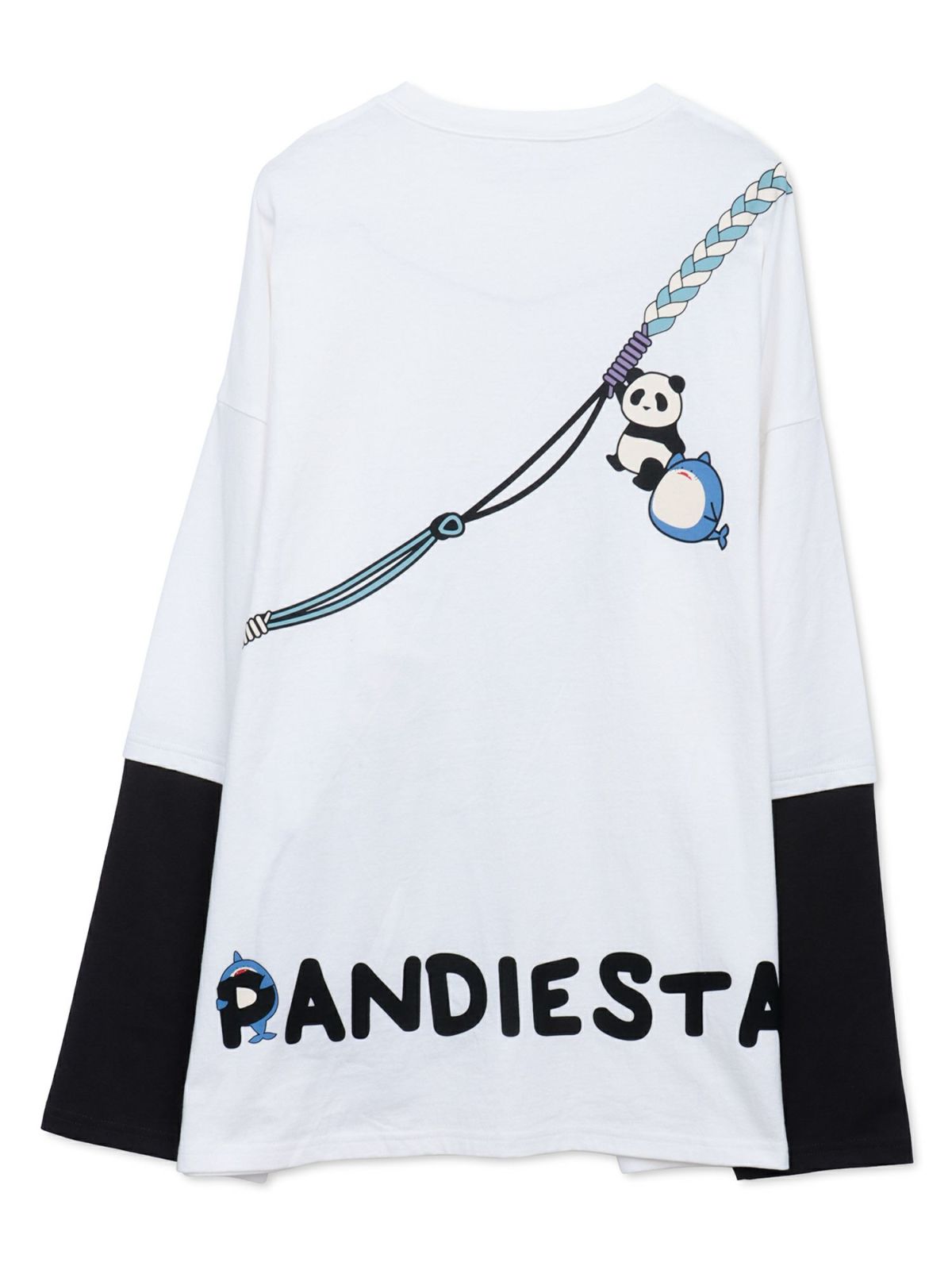 【PANDIESTA JAPAN】サメ型スマホショルダーBAG風ポケット付きフェイクレイヤードBIGロンT