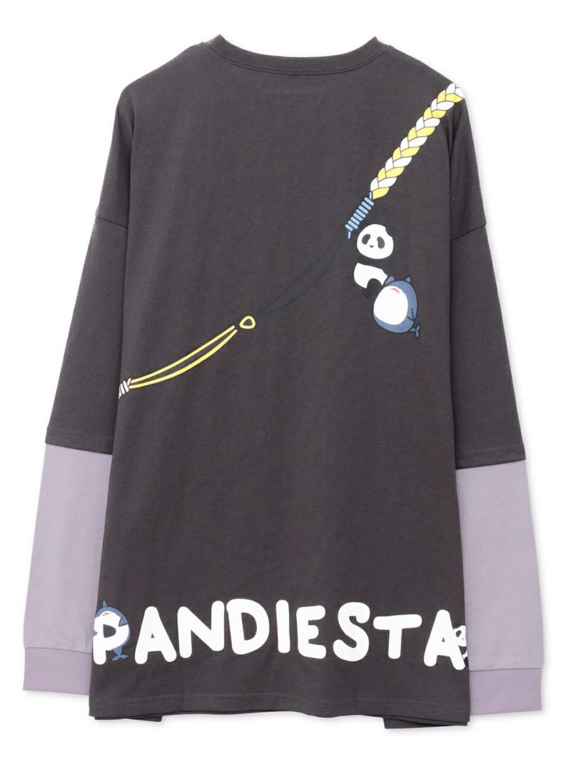 【PANDIESTA JAPAN】サメ型スマホショルダーBAG風ポケット付きフェイクレイヤードBIGロンT