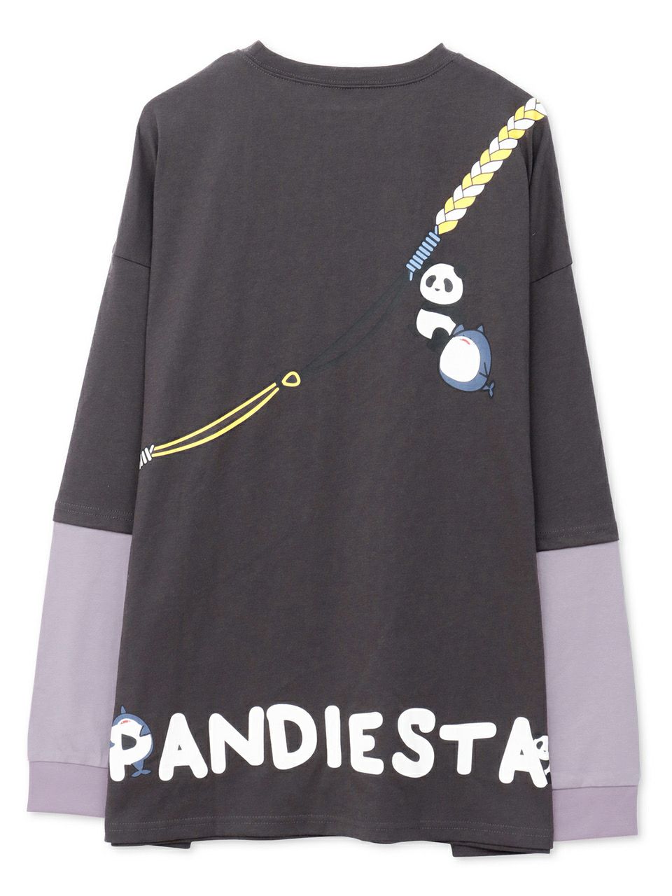 【PANDIESTA JAPAN】サメ型スマホショルダーBAG風ポケット付きフェイクレイヤードBIGロンT