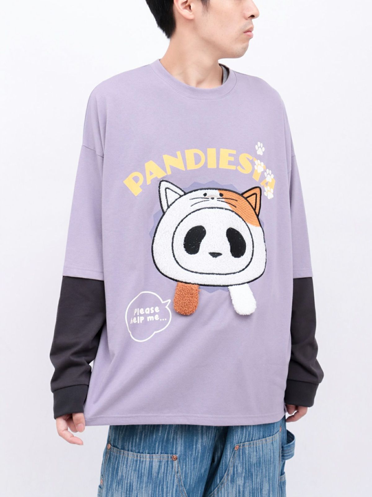 【PANDIESTA JAPAN】“飛び出しネコパンダ”フェイクレイヤードBIGロンT