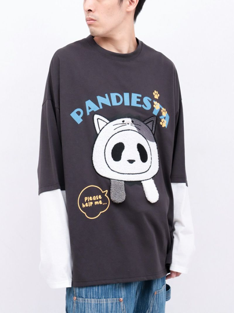 【PANDIESTA JAPAN】“飛び出しネコパンダ”フェイクレイヤードBIGロンT
