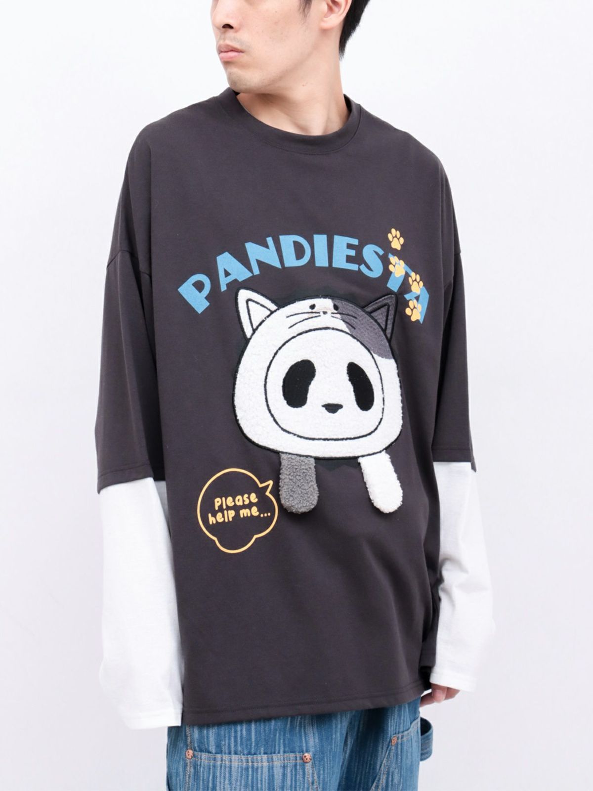 【PANDIESTA JAPAN】“飛び出しネコパンダ”フェイクレイヤードBIGロンT