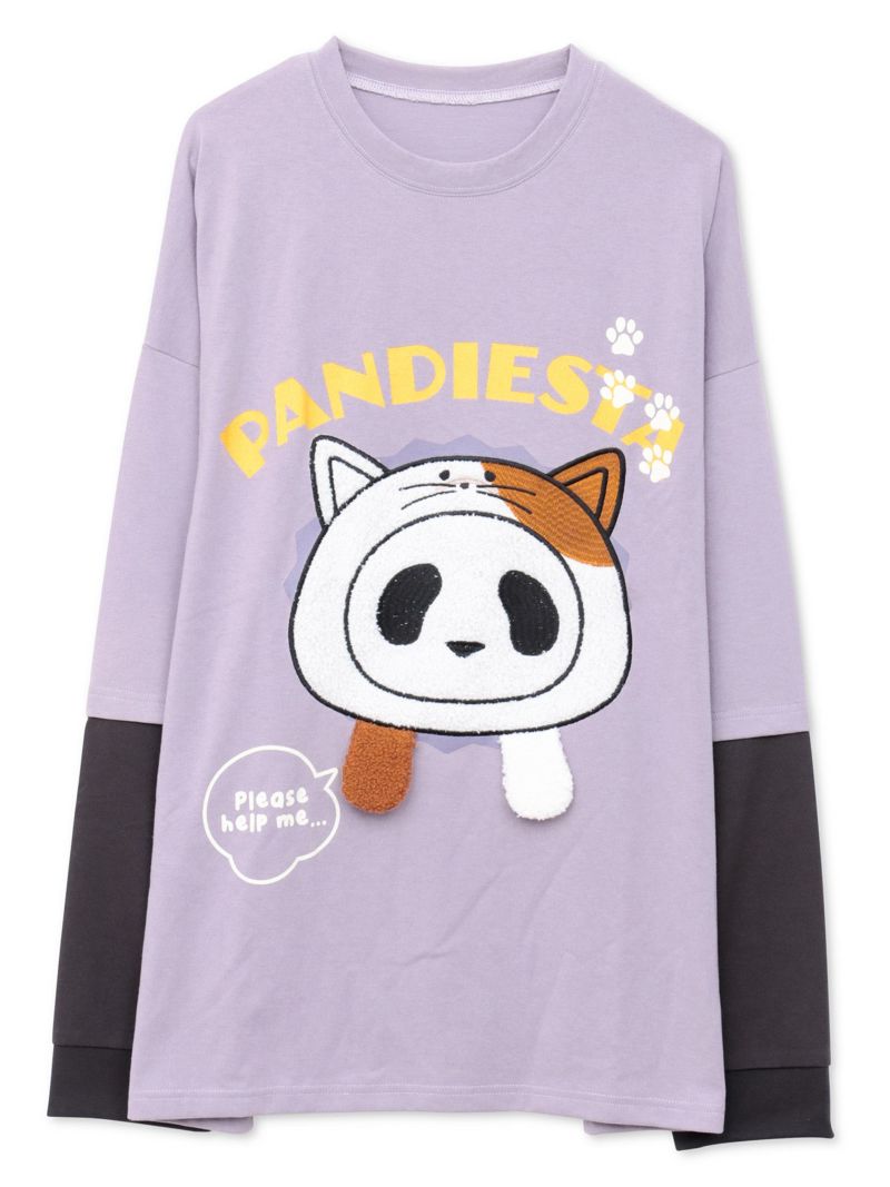 【PANDIESTA JAPAN】“飛び出しネコパンダ”フェイクレイヤードBIGロンT