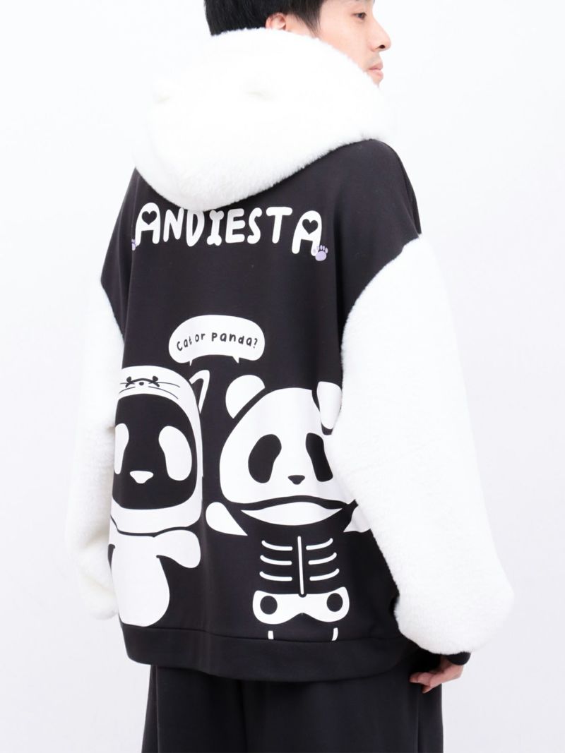 【PANDIESTA JAPAN】“ネコパンダハーフBONES”フェイクファー切替ZIPパーカー