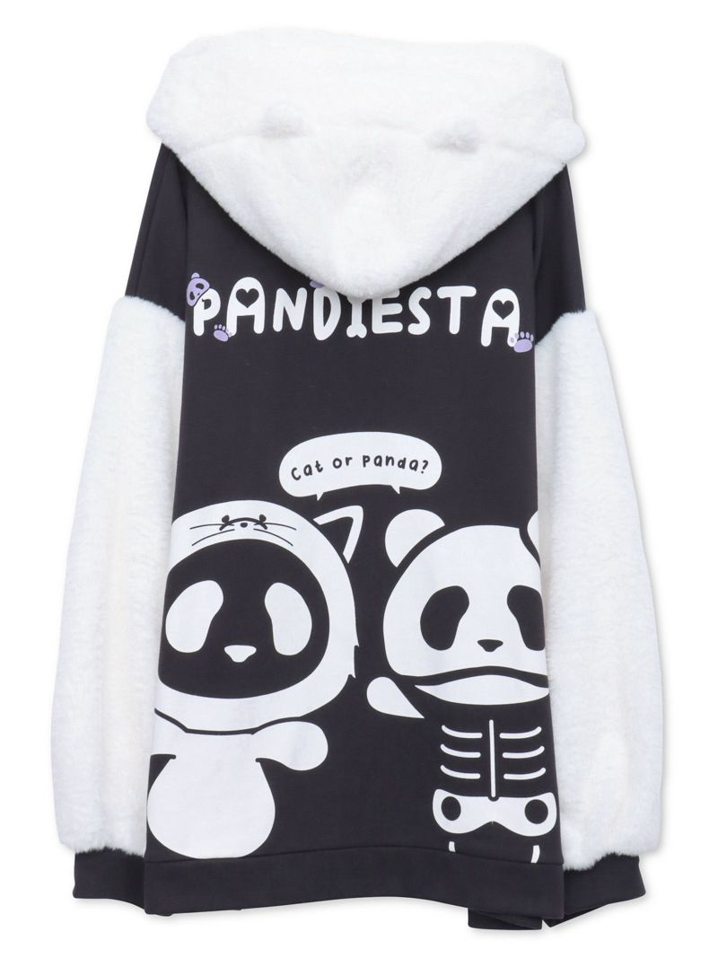 【PANDIESTA JAPAN】“ネコパンダハーフBONES”フェイクファー切替ZIPパーカー
