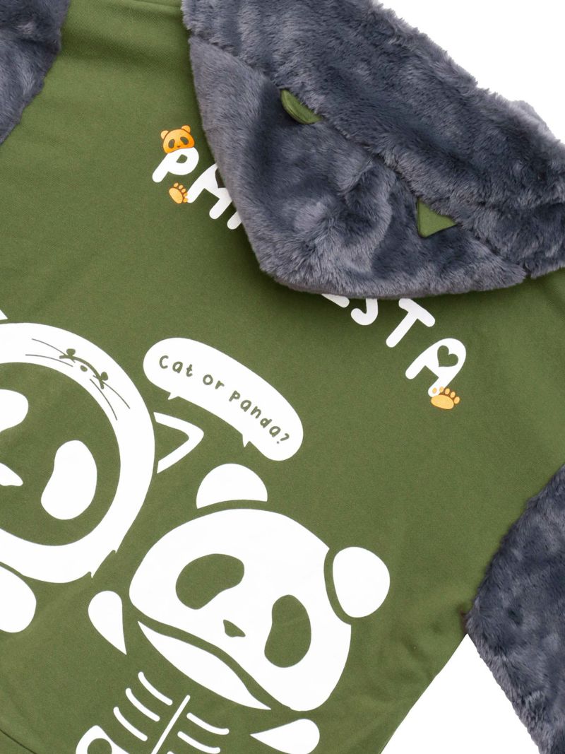 【PANDIESTA JAPAN】“ネコパンダハーフBONES”フェイクファー切替ZIPパーカー