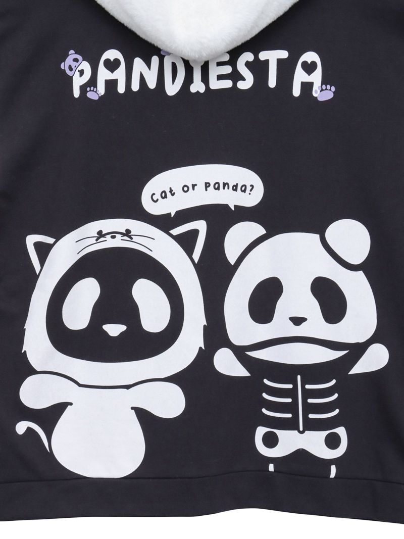【PANDIESTA JAPAN】“ネコパンダハーフBONES”フェイクファー切替ZIPパーカー