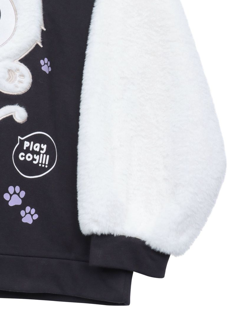 【PANDIESTA JAPAN】“ネコパンダハーフBONES”フェイクファー切替ZIPパーカー