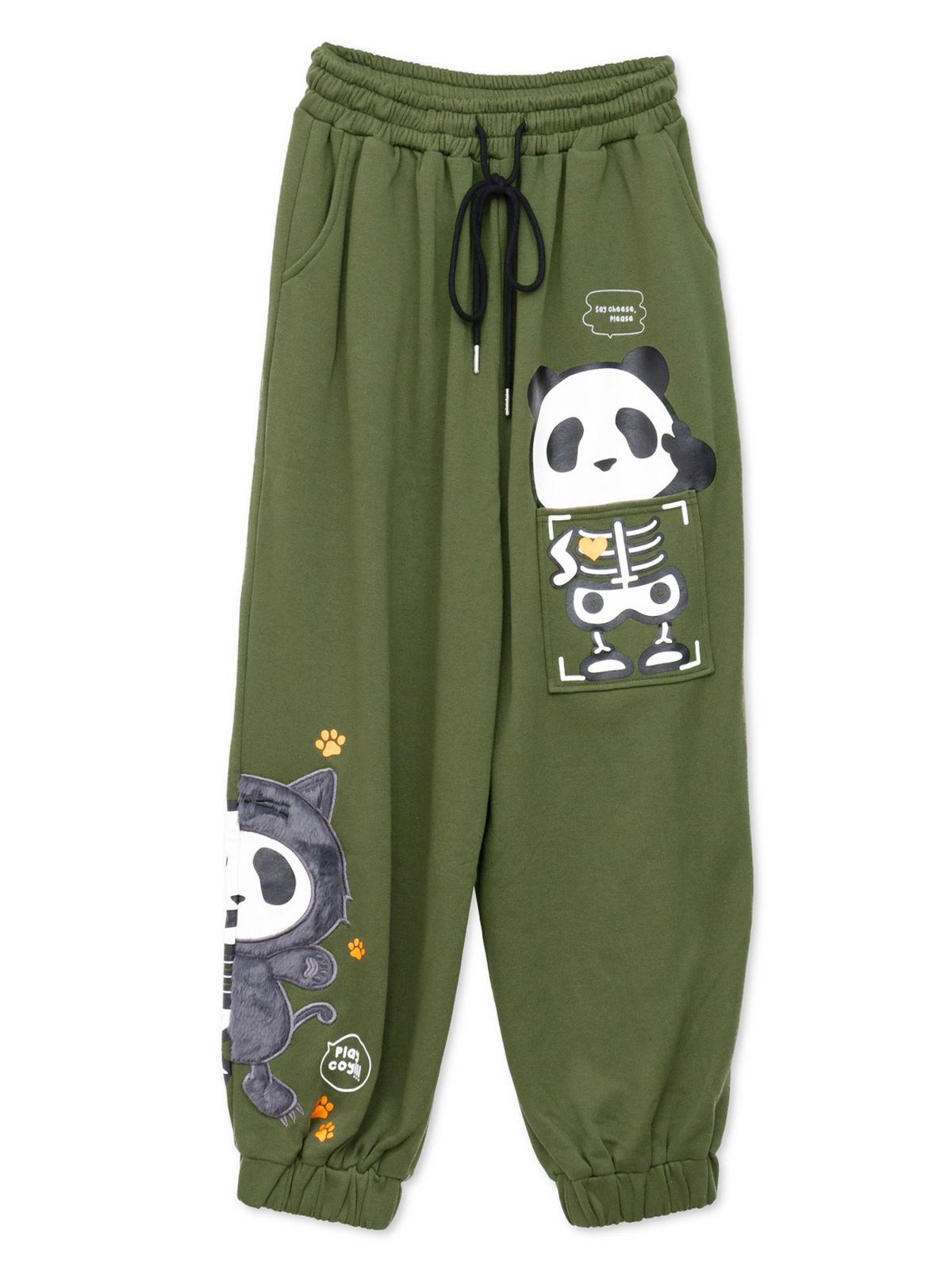 【PANDIESTA JAPAN】“ネコパンダハーフBONES”フェイクファー切替スウェットパンツ