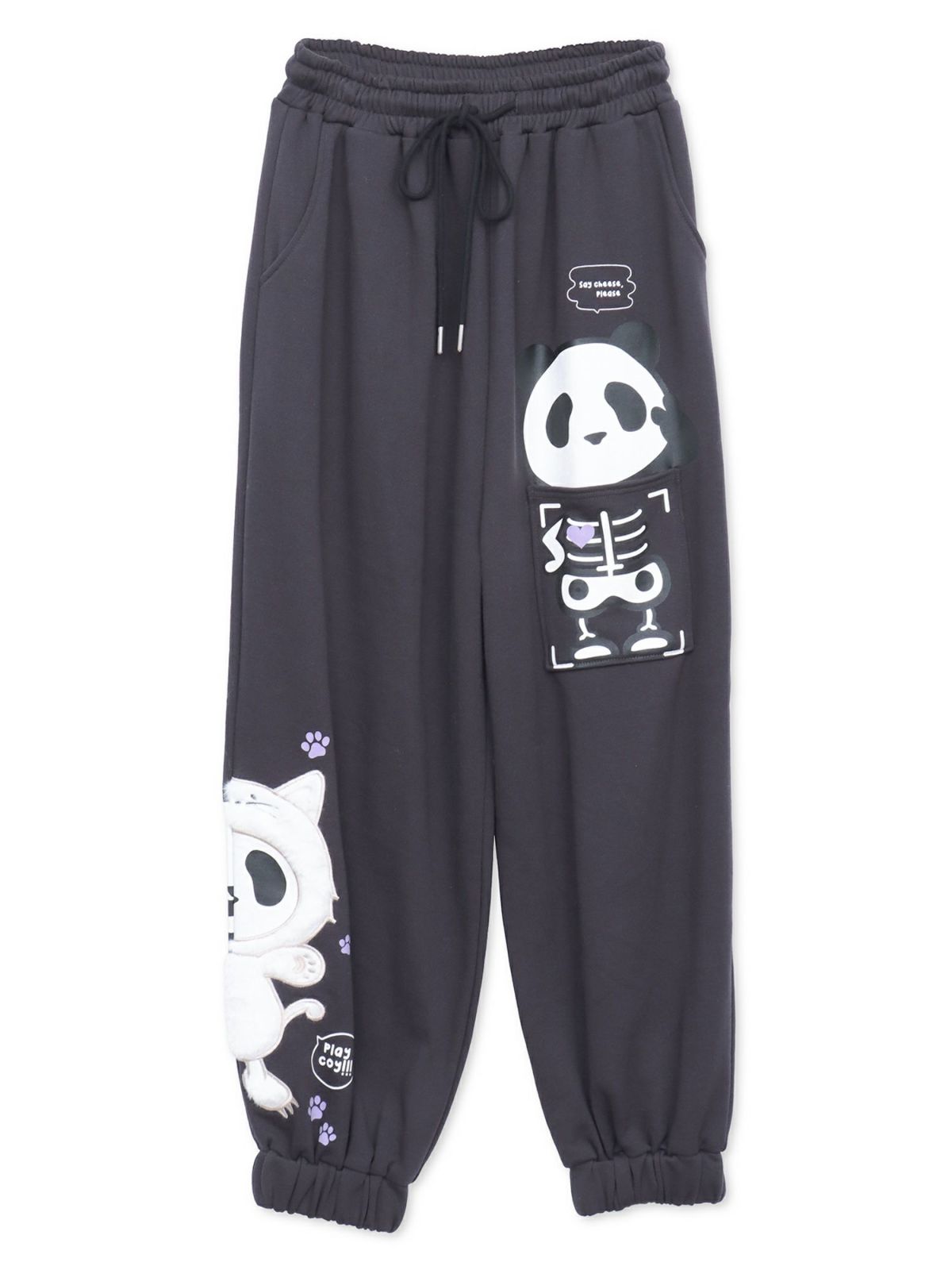 【PANDIESTA JAPAN】“ネコパンダハーフBONES”フェイクファー切替スウェットパンツ