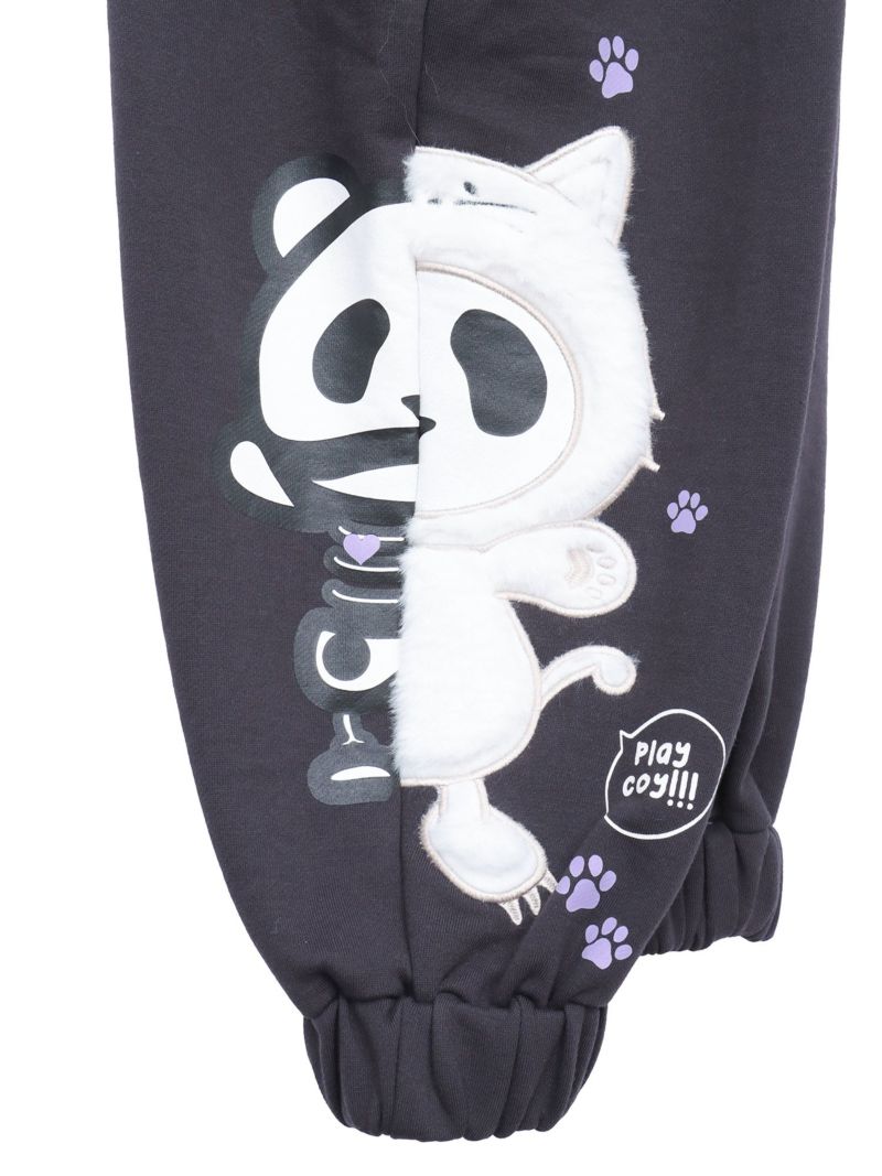【PANDIESTA JAPAN】“ネコパンダハーフBONES”フェイクファー切替スウェットパンツ
