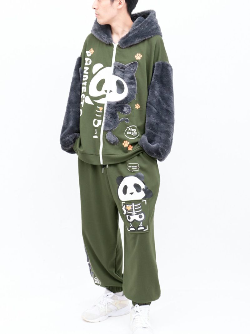 【PANDIESTA JAPAN】“ネコパンダハーフBONES”フェイクファー切替スウェットパンツ