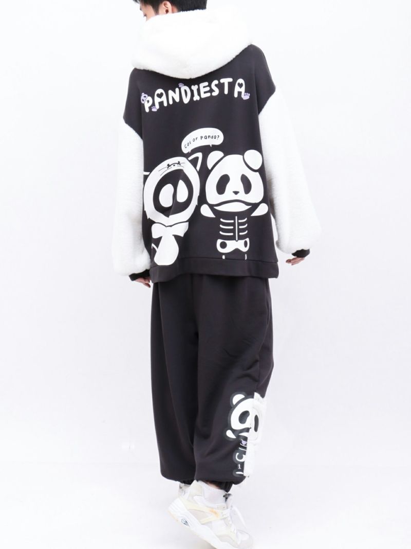 【PANDIESTA JAPAN】“ネコパンダハーフBONES”フェイクファー切替スウェットパンツ