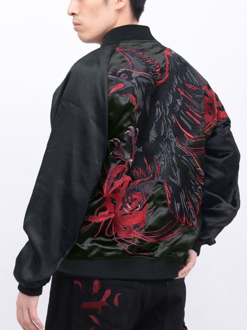 【絡繰魂・漆】“八咫烏と彼岸花”総刺繍リバーシブルスカジャン〔別注〕