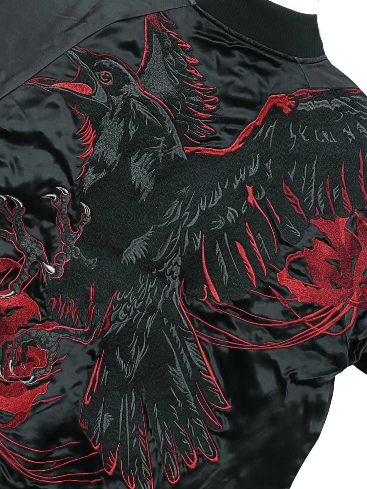 【絡繰魂・漆】“八咫烏と彼岸花”総刺繍リバーシブルスカジャン〔別注〕