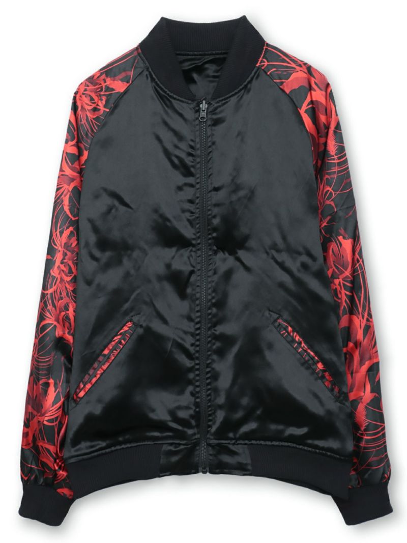 【絡繰魂・漆】“八咫烏と彼岸花”総刺繍リバーシブルスカジャン〔別注〕