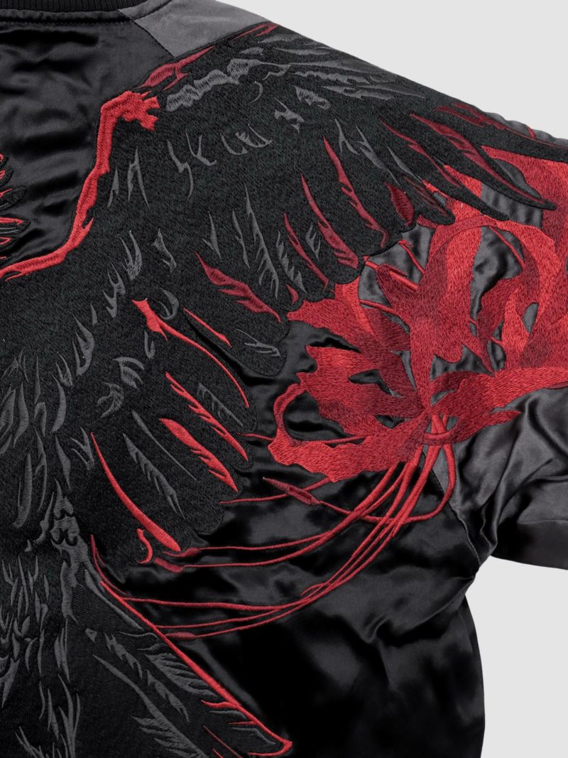 【絡繰魂・漆】“八咫烏と彼岸花”総刺繍リバーシブルスカジャン〔別注〕