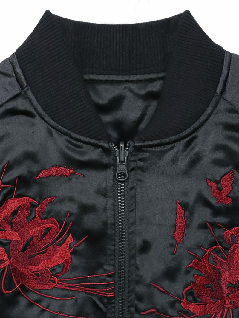 【絡繰魂・漆】“八咫烏と彼岸花”総刺繍リバーシブルスカジャン〔別注〕