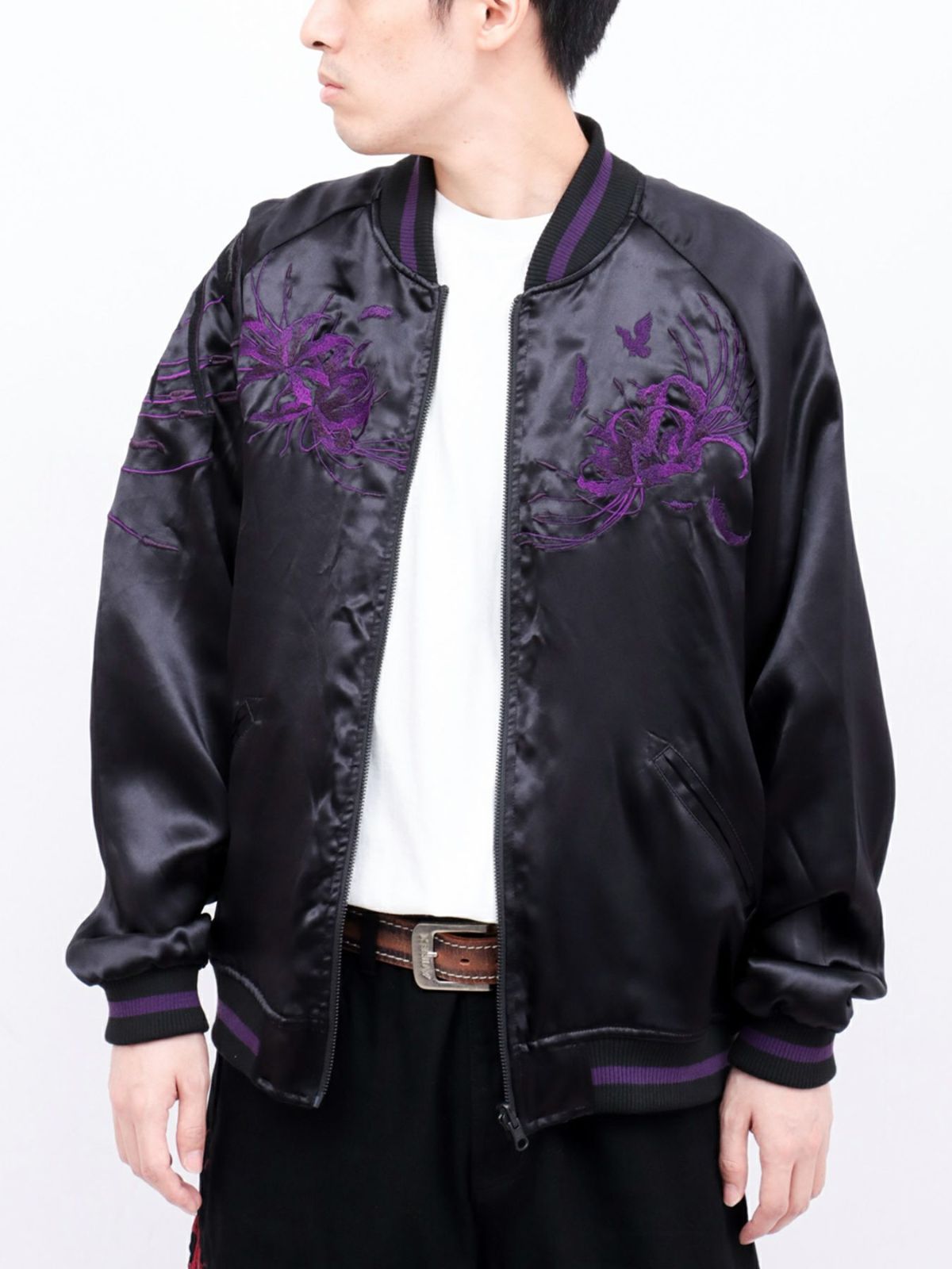 【絡繰魂・漆】“八咫烏と彼岸花”総刺繍リバーシブルスカジャン〔別注：web限定カラー〕