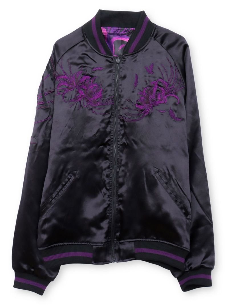 【絡繰魂・漆】“八咫烏と彼岸花”総刺繍リバーシブルスカジャン〔別注：web限定カラー〕