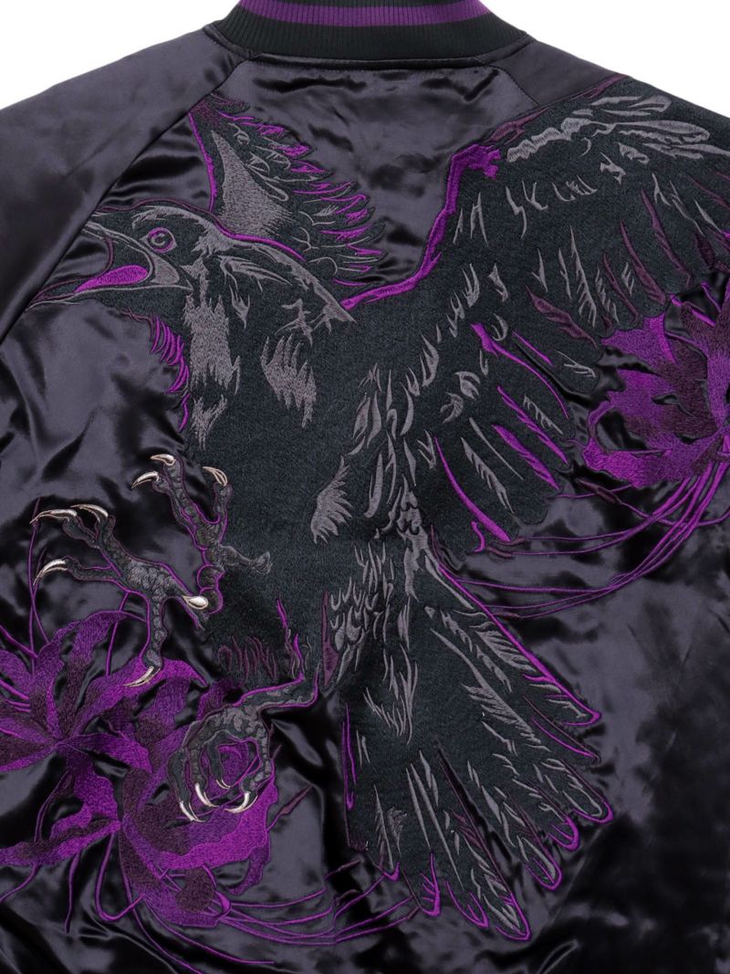 【絡繰魂・漆】“八咫烏と彼岸花”総刺繍リバーシブルスカジャン〔別注：web限定カラー〕