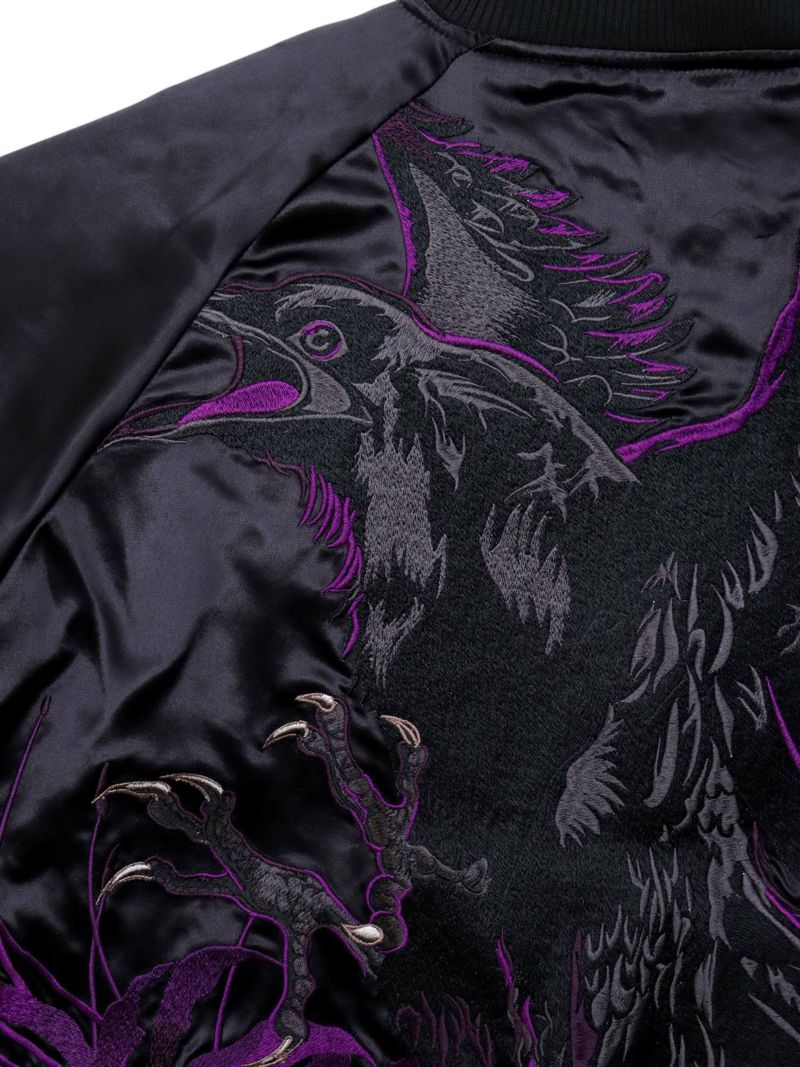 【絡繰魂・漆】“八咫烏と彼岸花”総刺繍リバーシブルスカジャン〔別注：web限定カラー〕