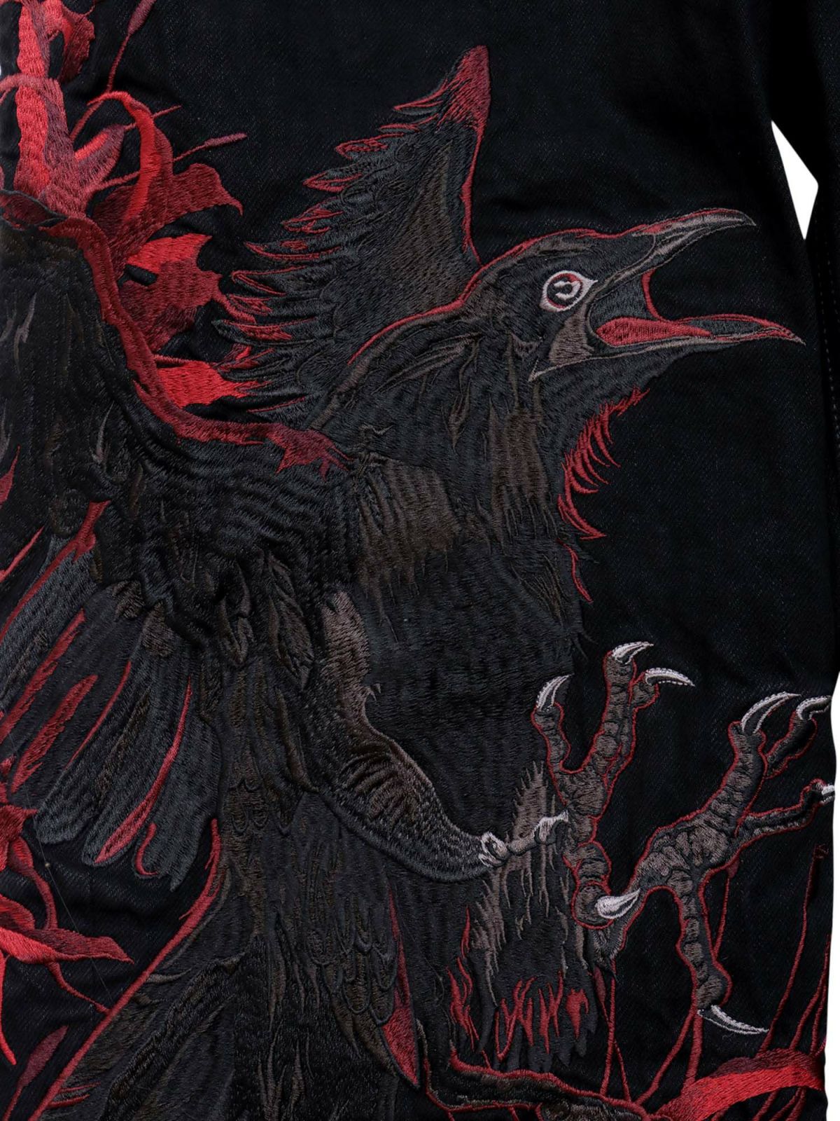 【絡繰魂・粋】“八咫烏と彼岸花”総刺繍デニムパンツ〔別注〕