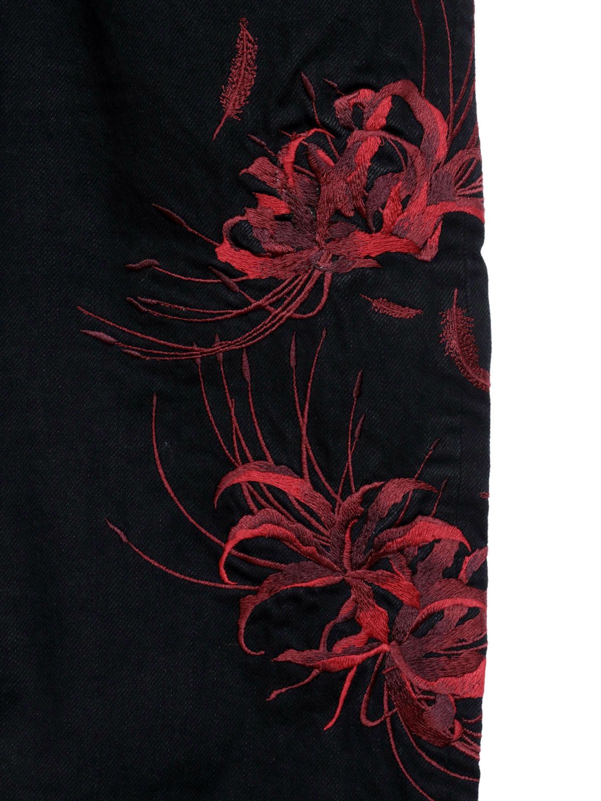 【絡繰魂・粋】“八咫烏と彼岸花”総刺繍デニムパンツ〔別注〕