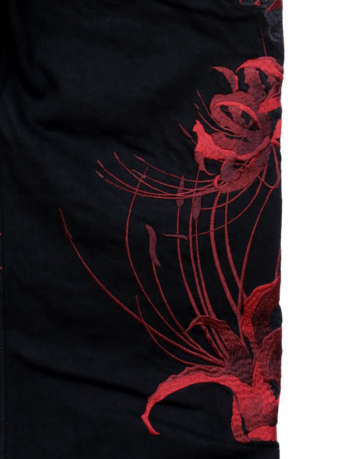 【絡繰魂・粋】“八咫烏と彼岸花”総刺繍デニムパンツ〔別注〕