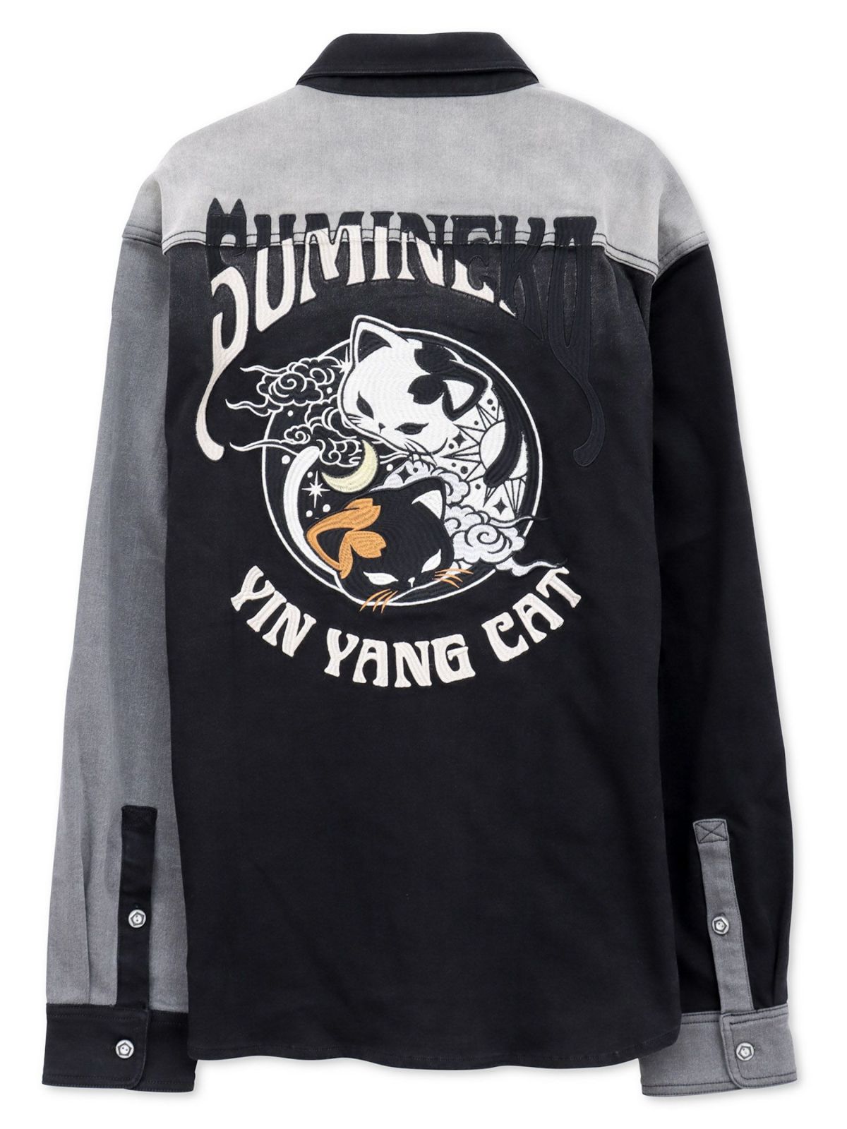 【SUMINEKO】“YIN YANG CAT”総刺繍 切替ストレッチデニムシャツ