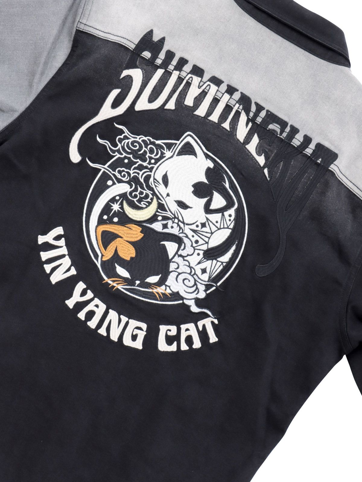 【SUMINEKO】“YIN YANG CAT”総刺繍 切替ストレッチデニムシャツ
