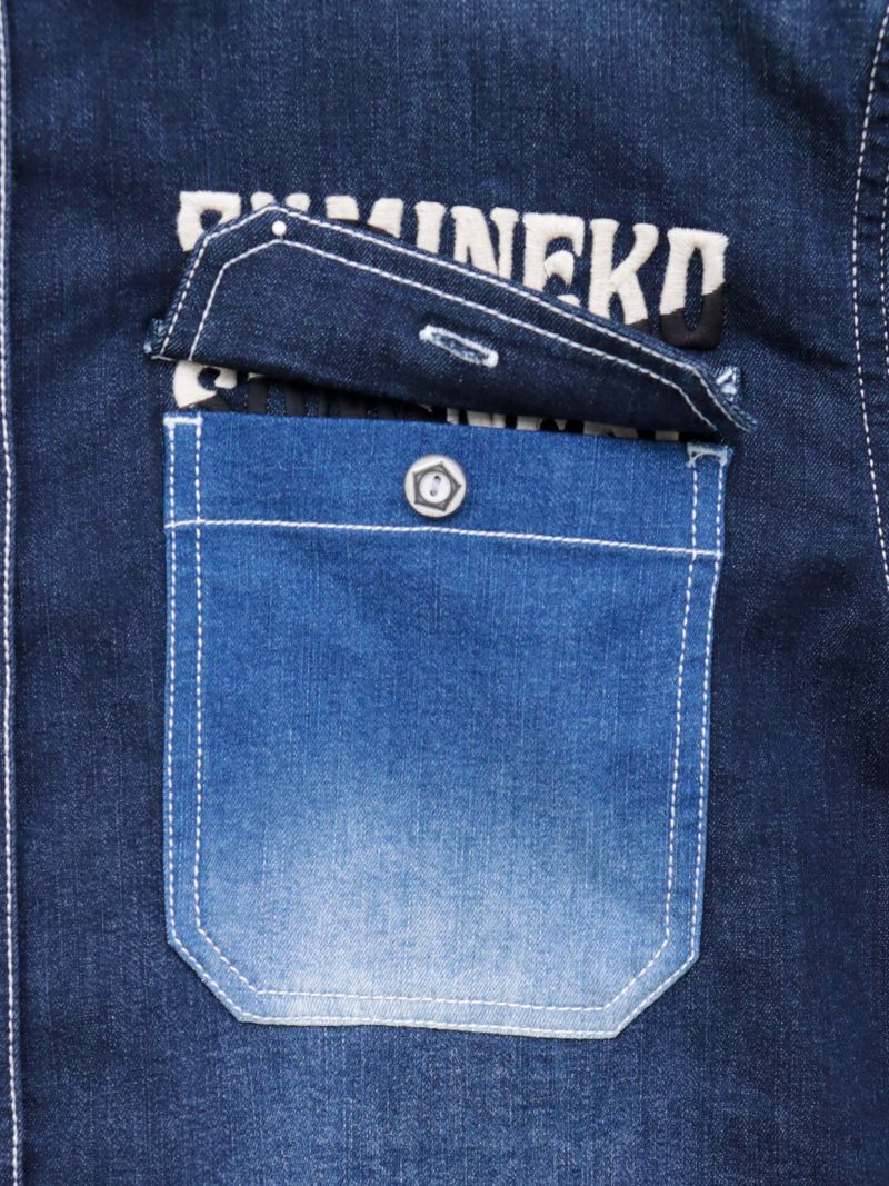 【SUMINEKO】“YIN YANG CAT”総刺繍 切替ストレッチデニムシャツ