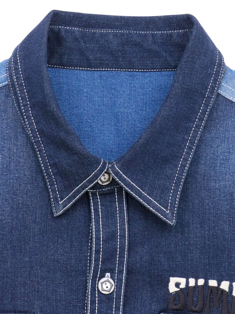 【SUMINEKO】“YIN YANG CAT”総刺繍 切替ストレッチデニムシャツ