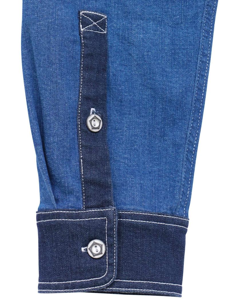 【SUMINEKO】“YIN YANG CAT”総刺繍 切替ストレッチデニムシャツ