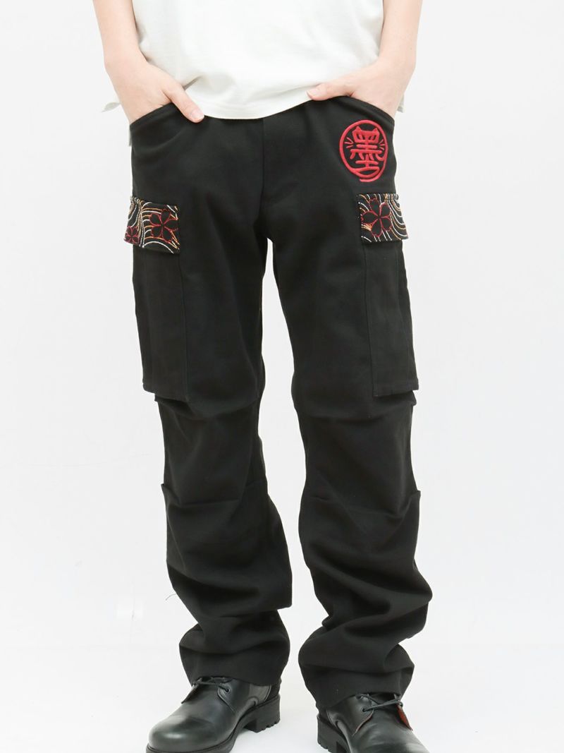 【SUMINEKO】“伸び猫”総刺繍ストレッチカーゴパンツ