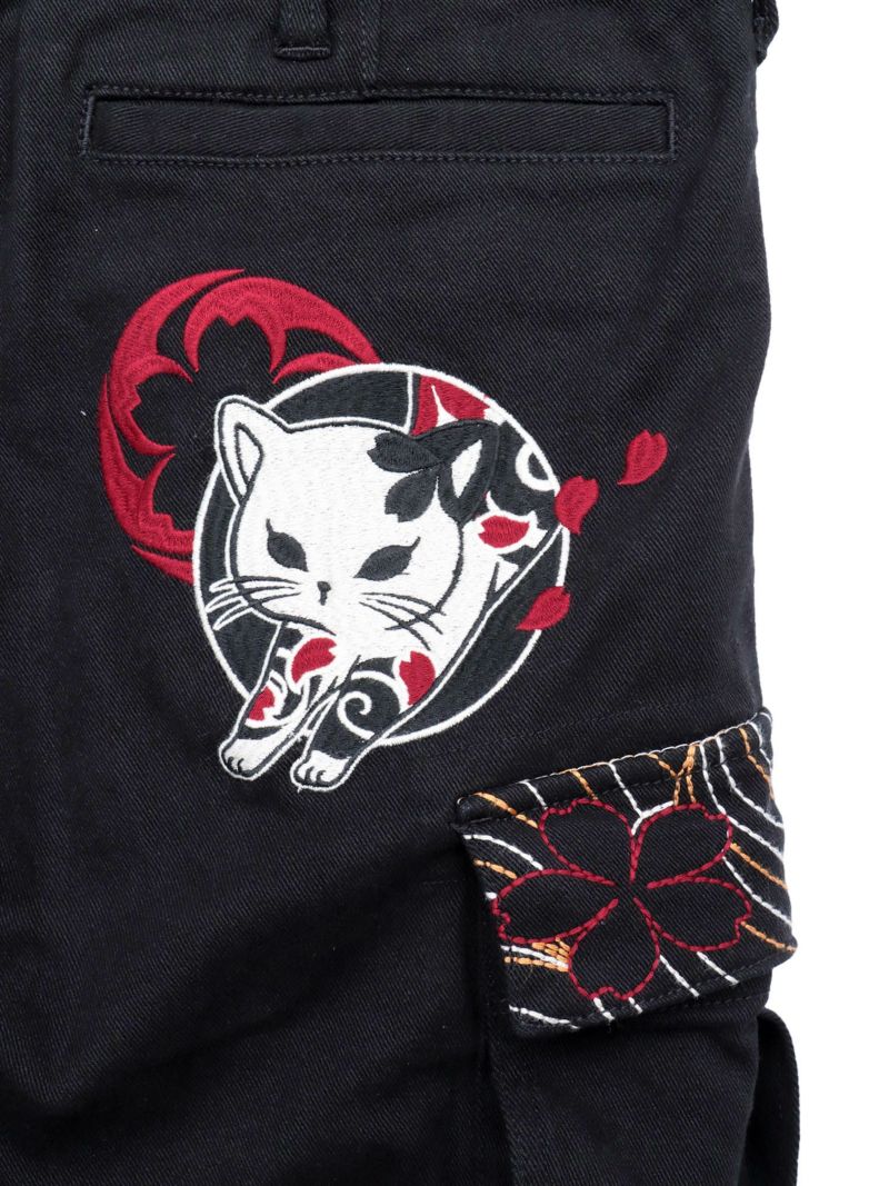 【SUMINEKO】“伸び猫”総刺繍ストレッチカーゴパンツ