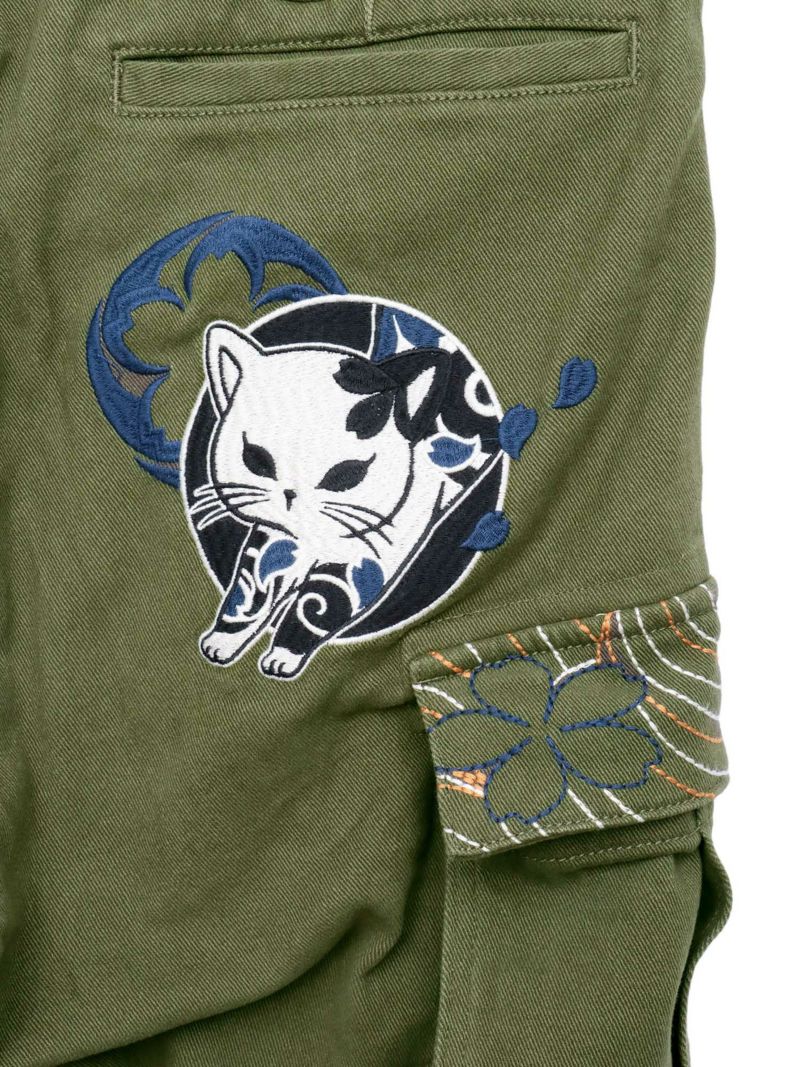 【SUMINEKO】“伸び猫”総刺繍ストレッチカーゴパンツ