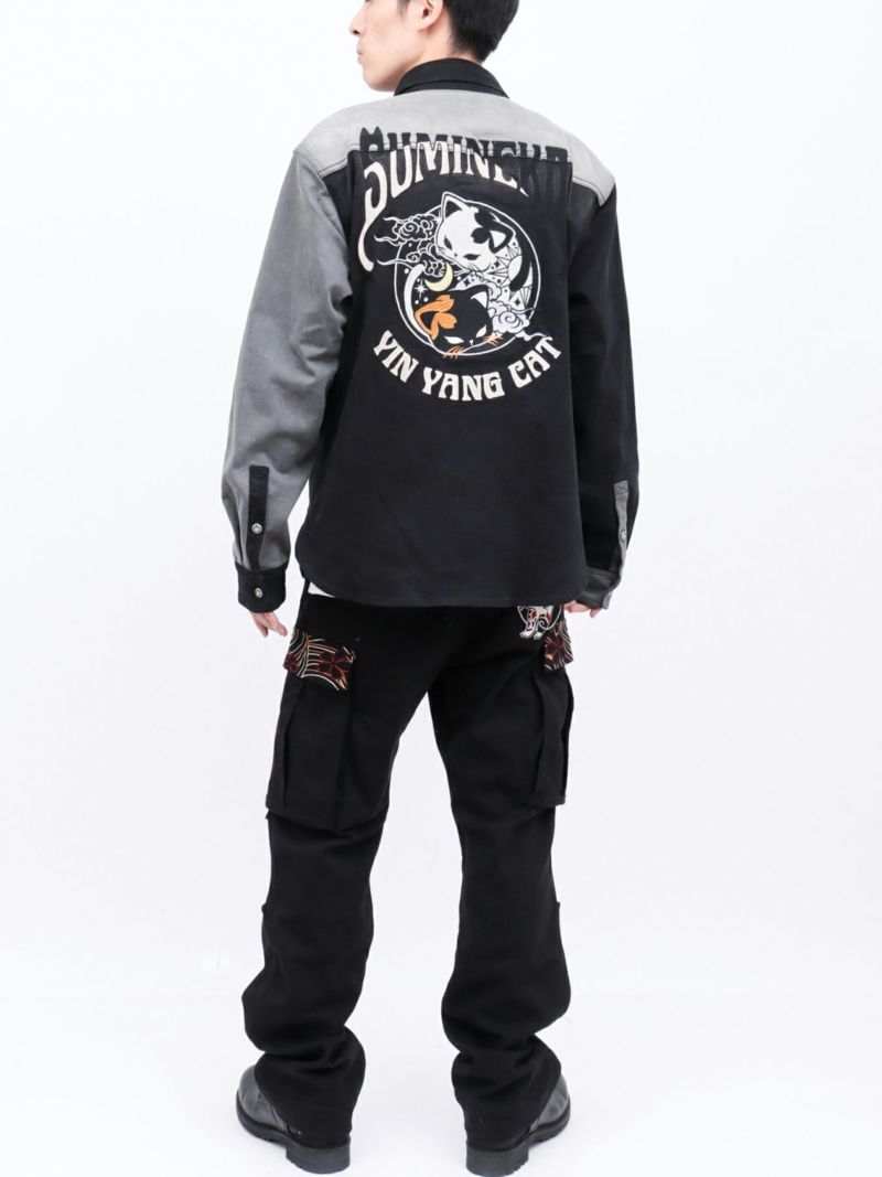 【SUMINEKO】“伸び猫”総刺繍ストレッチカーゴパンツ