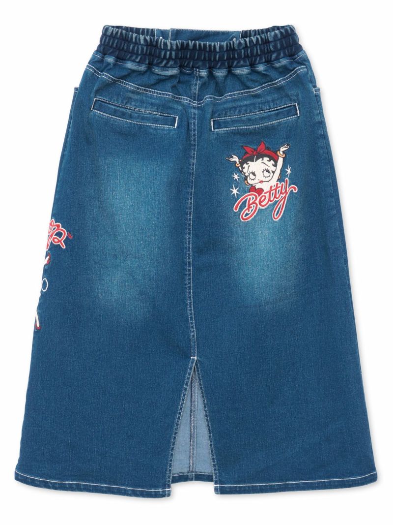 【BETTY BOOP】“カクテルベティ”総刺繍ストレッチデニム ロングスカート