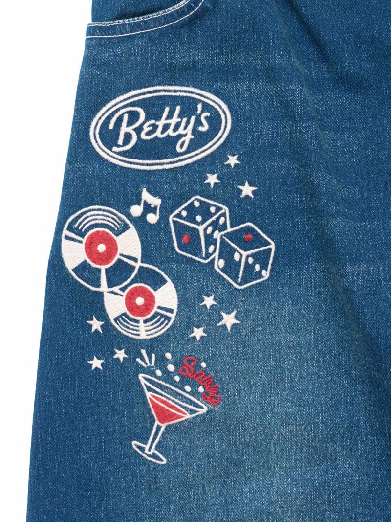 【BETTY BOOP】“カクテルベティ”総刺繍ストレッチデニム ロングスカート