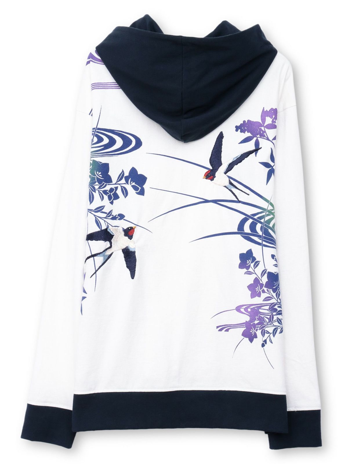 【雅結×錦】“ツバメと秋の草花”刺繍入りZIPパーカー〔別注〕