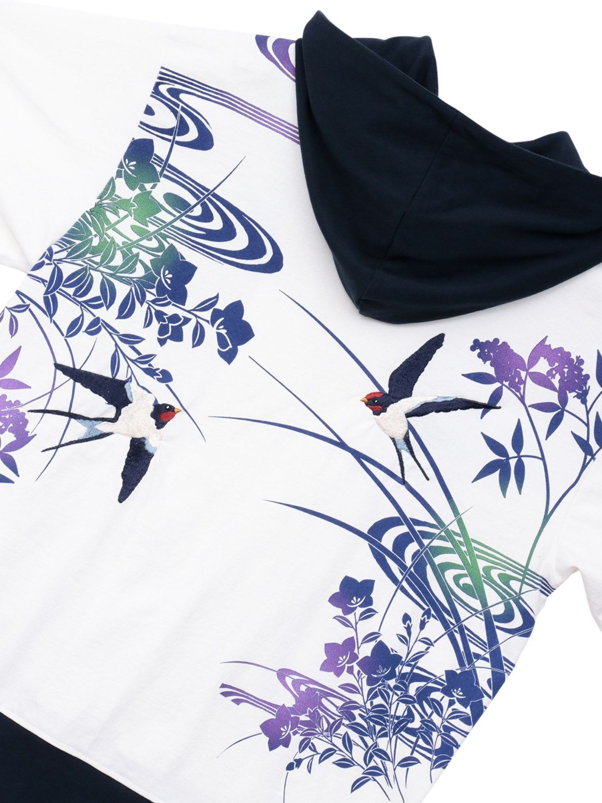 【雅結×錦】“ツバメと秋の草花”刺繍入りZIPパーカー〔別注〕