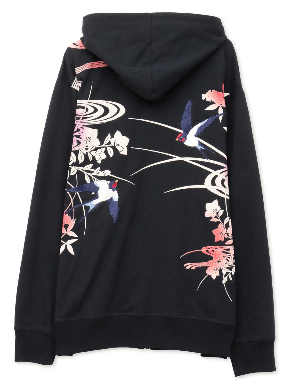 【雅結×錦】“ツバメと秋の草花”刺繍入りZIPパーカー〔別注〕